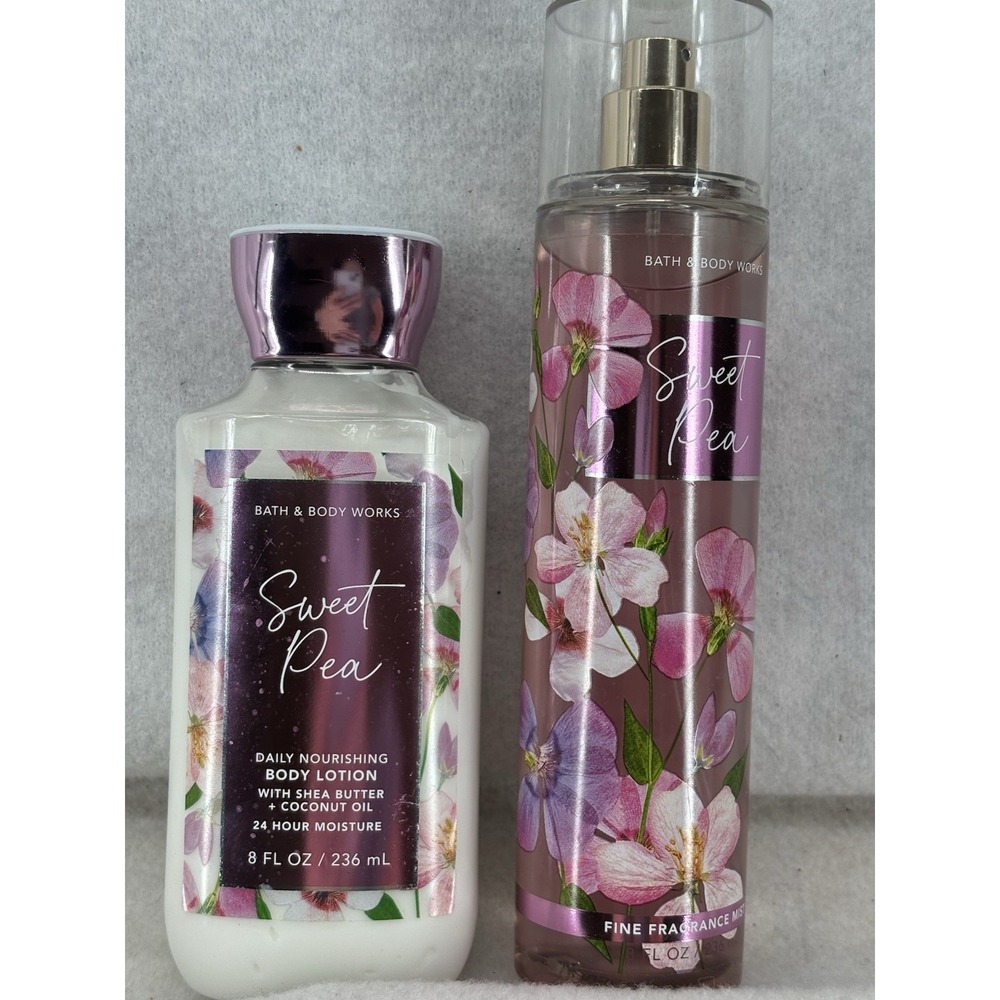 Bath & Body Works SWEET PEA Body Lotion & Fragrance Mist Set 8 fl oz (2 Pack)